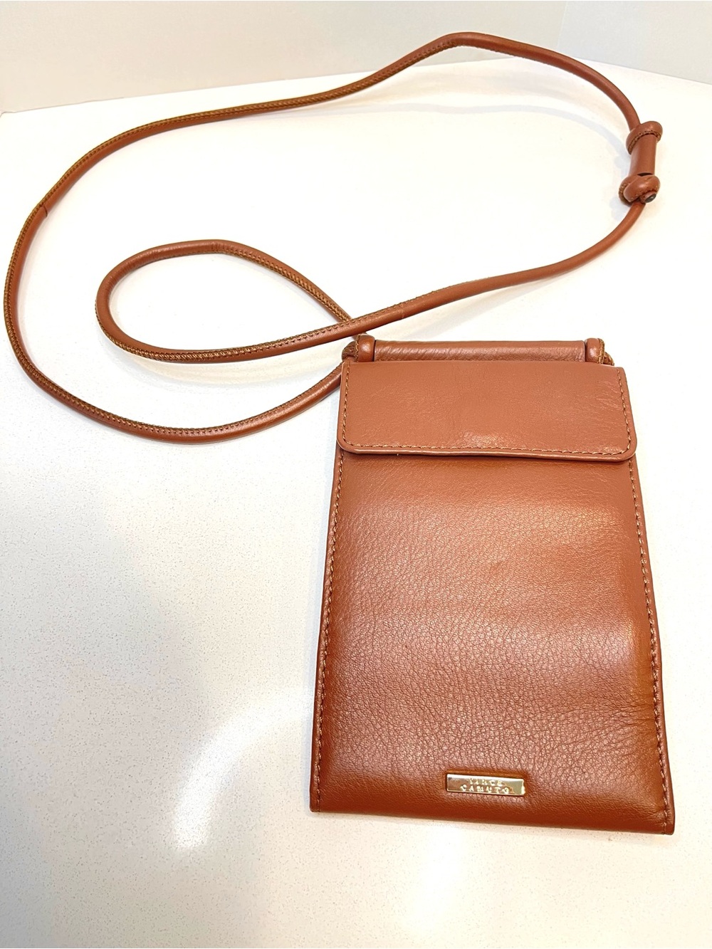 Leather Crossbody Phone Pouch in Brown